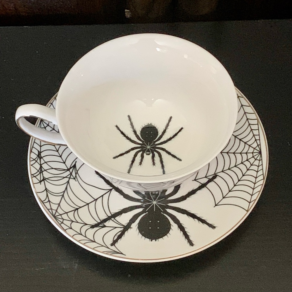 Spooky Spider with Spider Webs Ceramic Halloween Tea Cup and Saucer Set